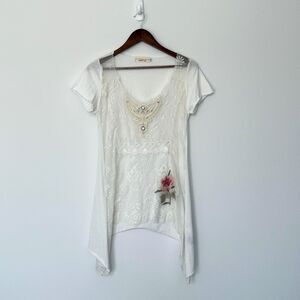 Johnny Was Love & Liberty Shirt Womens Small Embroidered Beaded Cotton Sheer